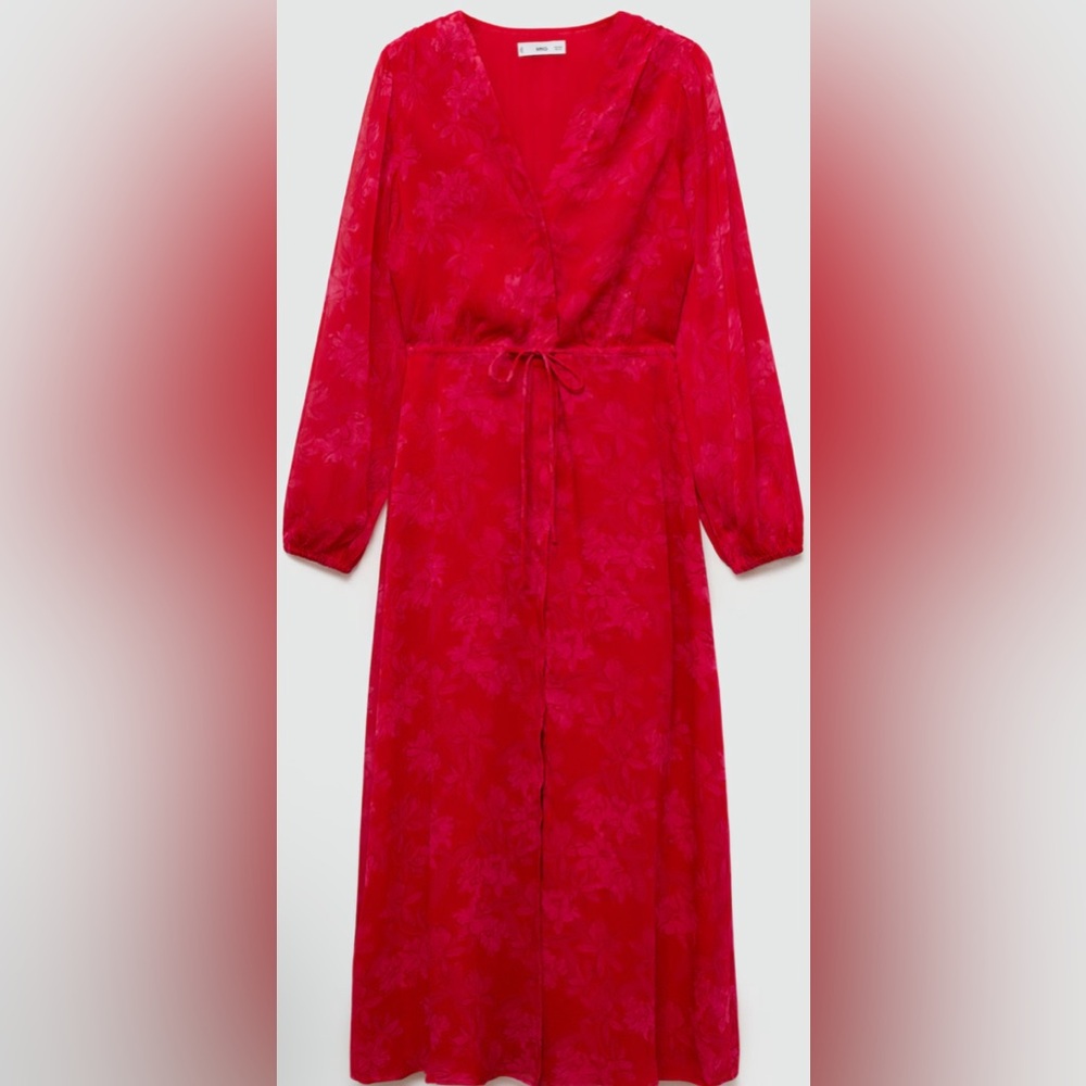 Mango Vibrant Red Long Sleeve Dress